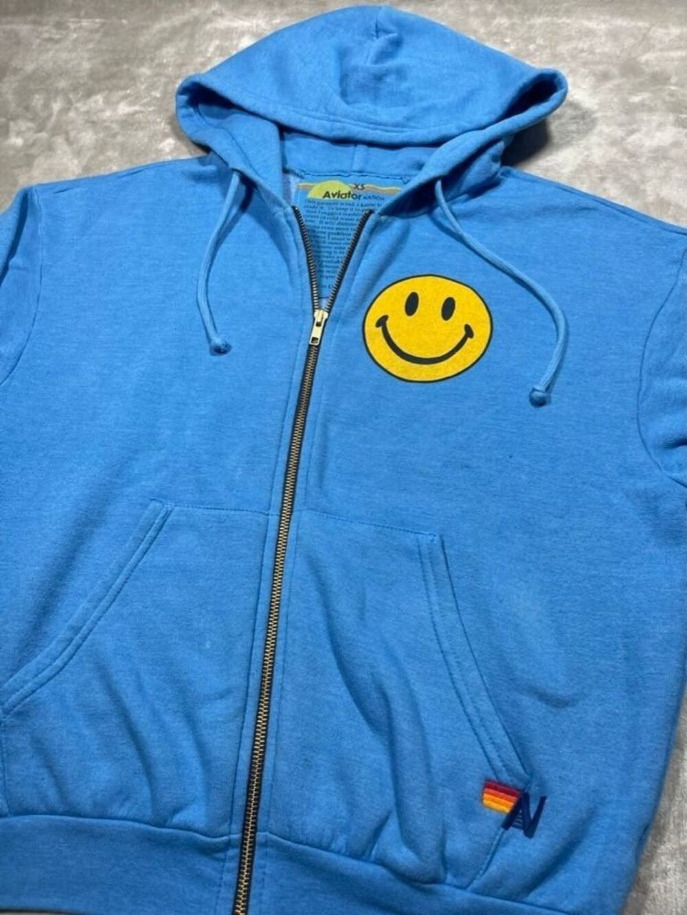 Aviator Nation Full Zip Hoodie Jacket Men XS Extra Small Blue Hooded Sweater